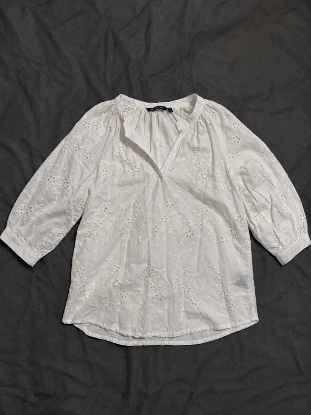 Unique Spectrum White Floral Eyelet Embroidered 100% Cotton Peasant Blouse Small